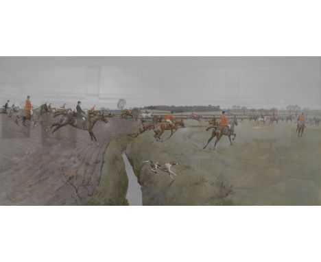 After Cecil Aldin, Hunting landscape, colour print, pencil signed, 38cm, x 72cm.