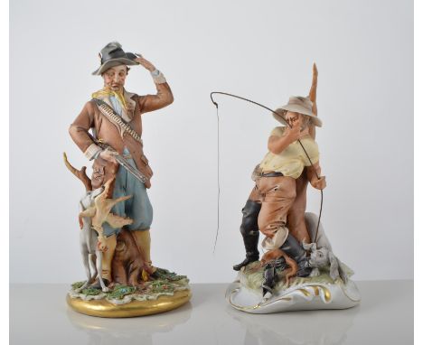 Two Capodimonte figures, including Fisherman No. 239 and Hunter No. 279 with certificates, together with a Capodimonte knife 
