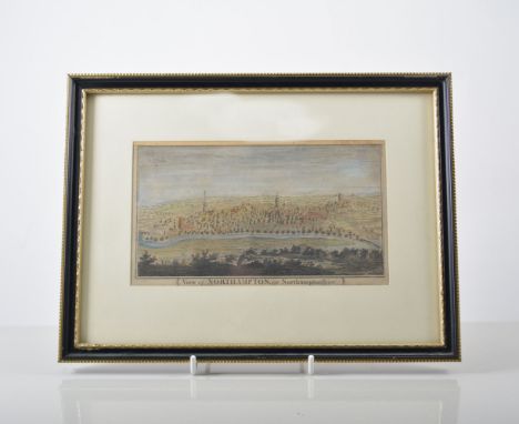 Coloured book plate print, a view of Northampton, 10cm x 18cm, mounted and framed, printed Delapre Abbey, other prints and pi