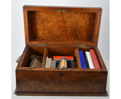 Victorian walnut tea caddy, rectangular form, parquetry inlaid top, fitted interior, 15cm and a large Victorian burr walnut t