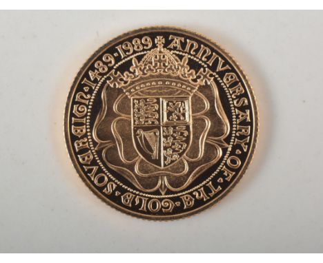 Queen Elizabeth II gold proof sovereign 1989, special commemorative issue for the 500th anniversary of the first gold Soverei