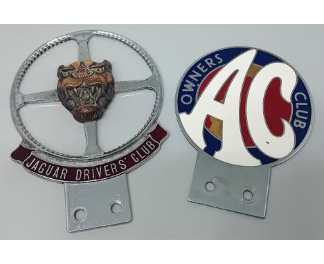 A Jaguar Drivers Club Automobile enamel badge by Pinches London, stamped verso 5003, together with an A C car badge for the O