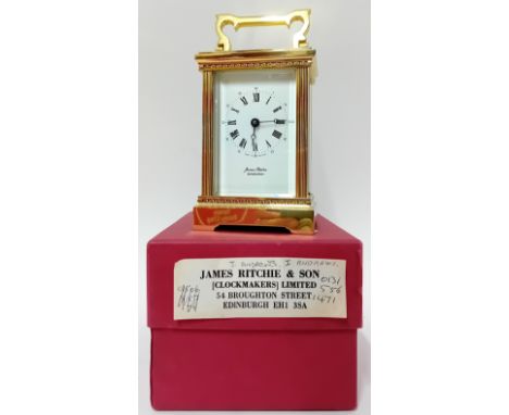 A carriage clock by James Ritchie &amp; Son, Edinburgh, with dedication plaques verso, height 12cm.