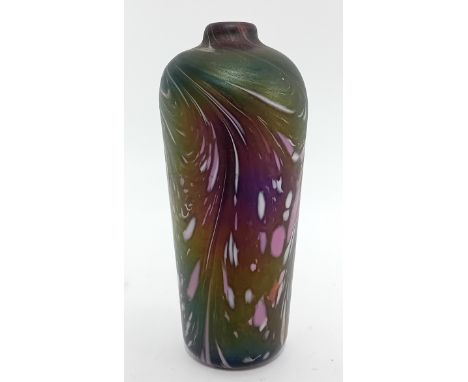 A Loetz style glass vase, of purple and green hue, height 16cm.