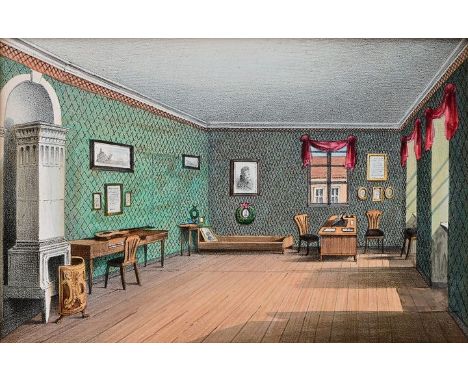 Schillers Arbeits- und Sterbezimmer in WeimarKolorierte Lithografie, um 1850/60. Im Stein signiert unten links "A. Williams" 