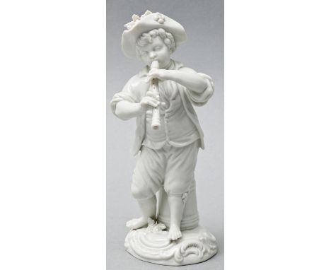 Gärtnerkind, Meissen, 2. H. 20. Jh.Gartnerkind mit Schalmei. Modell J. J. Kaendler 1750-1760. Porzellan, weiß. Hutgarnitur mi