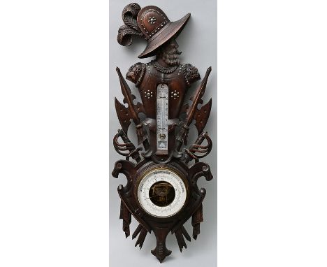 Figürlich ausgeformtes Barometer, 20. Jh.Großes Barometer zur Bestimmung der Wetterlage mit zusätzlichem Thermometer (Alkohol