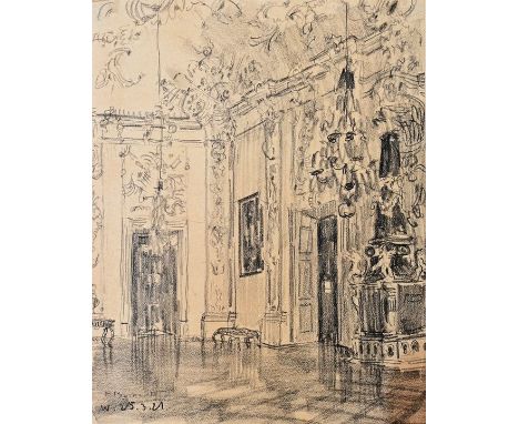 Beckert, Fritz. 1877 Leipzig - 1962 DresdenResidenz Würzburg - Weißer Saal. 1921. Bleistiftzeichnung auf Skizzenpapier, li. u