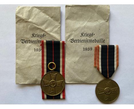 Two  Second World War German War Service Medals for 1939 in Presentation Packets. With ribbons.  *CR:  Good quality examples,