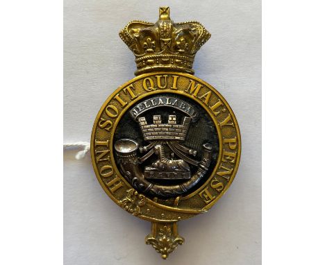 A fine badge with a Queen's crown above a garter, the center with Sphinx and Egypt above a slung bugle and beneath 'Jellalaba