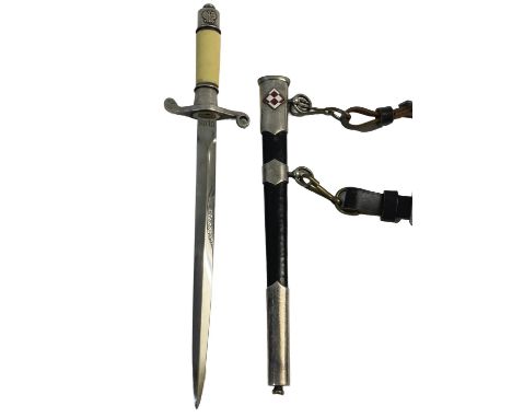 A Polish Senior Naval Officer's Dagger and scabbard, with a 23cm pointed etched blade with a Polish eagle amongst foliage and