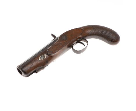 With an 11cm octagonal barrel with a percussion firing action, possibly a conversion from flintlock, the sideplate engraved H