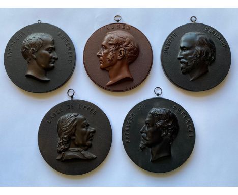 Five Bois Durci portrait roundels L'Abbe De L'Eoee, Auber, Napoleon I Emperor, Napoleon III Empereur and Giuseppe Garibaldi, 
