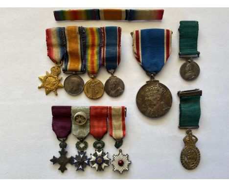 A George VI Coronation Medal on ribbon with pin mount, unnamed as issued. A collection of miniatures, a group of four compris