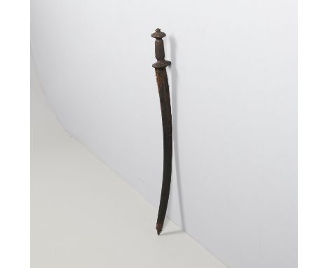 A North African Sabre with a locally made 66cm curved blade with sharpened edge, the handle with brown leather covering with 