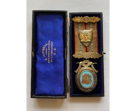 A Royal and Ancient Order of Buffaloes jewel on a multicoloured ribbon with top and bottom bars and central City of London Co