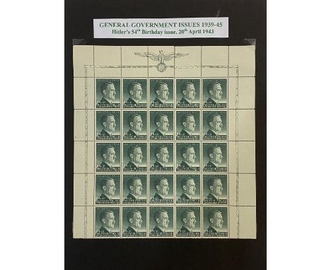 A half sheet of stamps produced to celebrate Hitler's Birthday on the 20th April 1943, produced by the General Government, a 