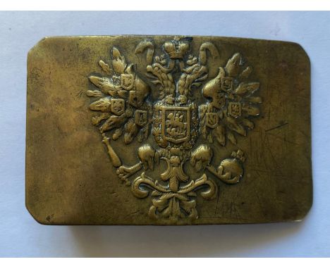 A First World War Russian Army Infantry Man's Belt Buckle, war type in brass. 5.2 x 8.2cm.  *CR:  Good quality nice example w