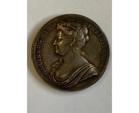 A silver medal, obverse with bust of Caroline l., I.C. to the bust, the reverse with the Queen standing between Religion and 