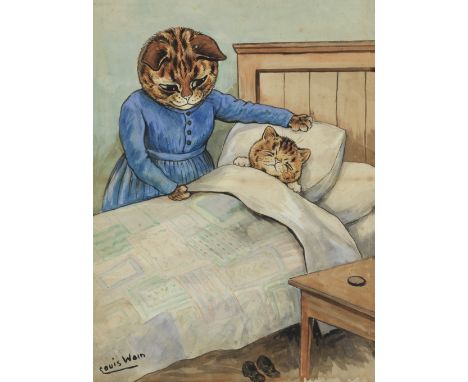 Louis William Wain (British, 1860-1939)Bedtime signed 'Louis Wain' (lower left); further signed and inscribed with Artist's a