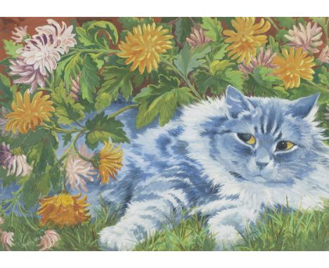 Louis William Wain (British, 1860-1939)Amongst the Chrysanthemums signed 'Louis Wain' (lower left)gouache on paper25 x 35cm (