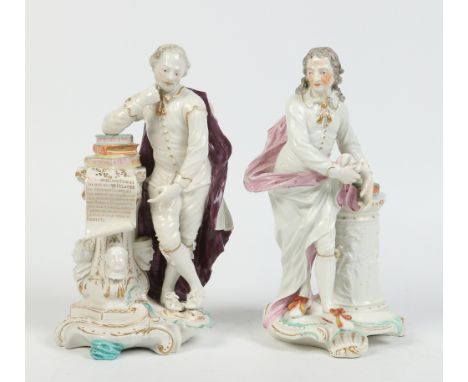 Two large Derby figures modelled as John Milton and William Shakespeare. Decorated with restrained enamelling and gilding, ea
