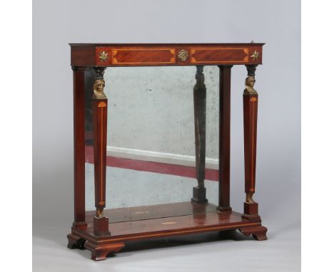 A nineteenth century mahogany mirror back pier table base. With satinwood marquetry inlay, having square tapering supports wi