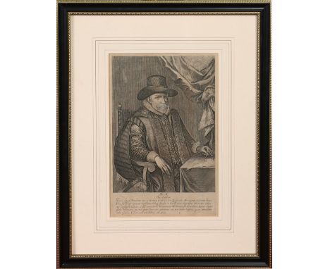 Solomon Savery (printmaker). Framed engraved portrait of the Cartographer, John Speed, seated at a Desk holding a Compass to 