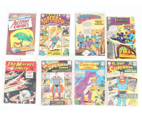 English editions; Seven DC (Detective Comics) comic books including 1960s editions and Giant Superman annuals along with a Ma