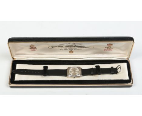 A gentleman's Jules Jurgensen manual wristwatch in 14 carat textured white gold square case. With circular satin dial having 