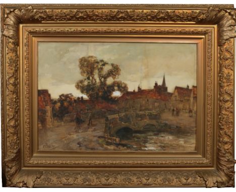John Terris R. S. W. (1865-1914). A large gilt framed watercolour, Shere village, Surrey. Signed, inked label verso, 50cm x 7