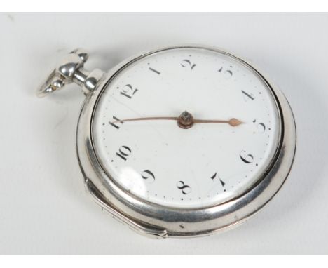 A George III silver pair cased fusee pocket watch with verge escapement by W. Samson, London. With convex enamel dial having 