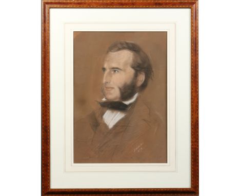 Victorian school, a framed sketched pastel portrait of a gentleman. Signed R. A. D*****, dated 1853, 54cm x 38cm. Condition R