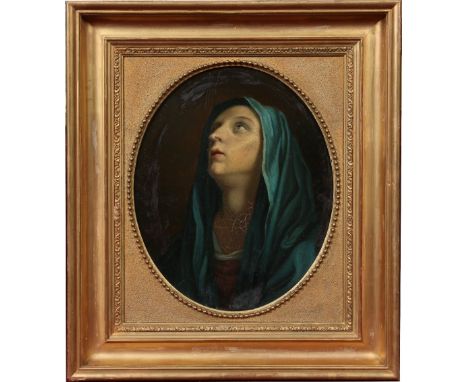 Nineteenth century Italian school gilt framed oval oil on panel. Portrait of the Madonna, 32cm x 26cm. Condition Report. To b