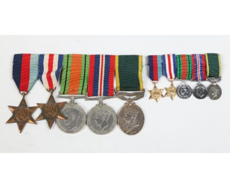 A group of five World War Two British medals and corresponding miniatures to 1472538 Bdr. T. S. Watson R. A. Defence, War, 19