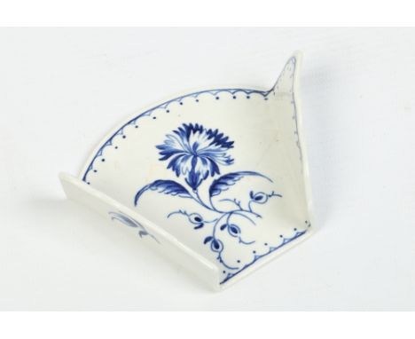 A Worcester asparagus server painted in underglaze blue with the gillyflower pattern. Crescent mark c1770, 7.75cm. Condition 