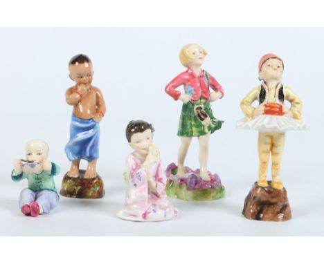 Five Royal Worcester figures from the children of the World series modelled by F. G. Doughty. Greece, Scotland, Burma Japan a