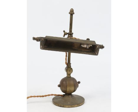 An Edwardian lacquered brass adjustable students desk lamp, 32cm. Condition Report. To be used as a guide only. Heavy wear. 