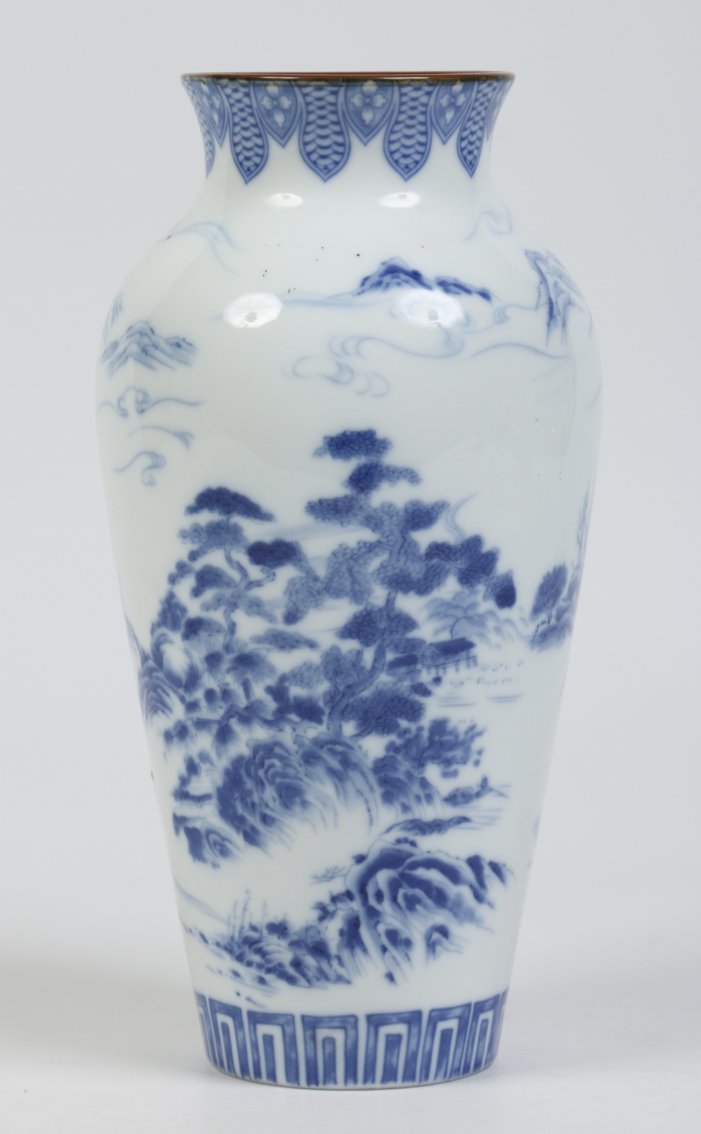 A Japanese Shibata Blue And White Baluster Vase Decorated With A