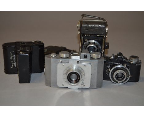 A Group of Unusual Film Cameras, an Ensign Cupid camera (missing rear sight), a Photavit Standard Model I, a Balda Jubilette 