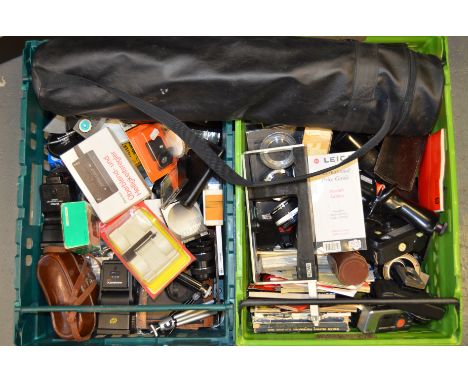 Two Trays of Sundry Photographic Parts and Accessories including Wallace Heaton blue books,  a set of extension tubes, photog