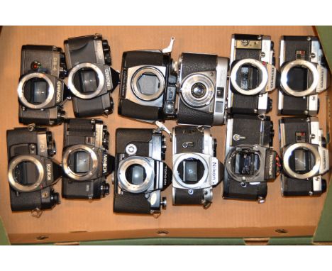 A Tray of 35mm Camera Bodies, including Calypso/Nikkor II, Centon, Chinon, Konica, Konica, Minolta, Nikon, Olympus, Kodak Ret