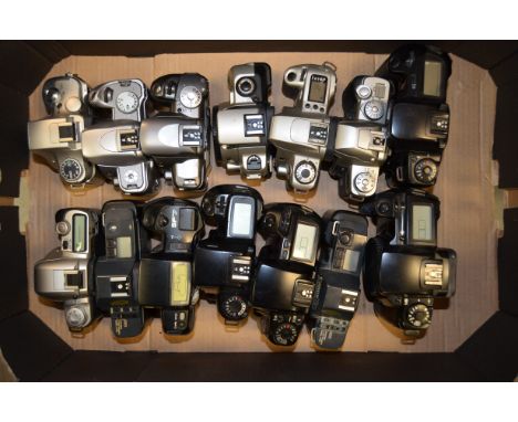 A Tray of Canon EOS and Pentax AF SLR Bodies, including EOS 5 (missing battery cover), 10, 100, 300, 300V, 300X, 1000FN, IX7,