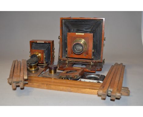 Lancaster Mahogany and Brass Plate Cameras,  whole-plate The Royal Instantograph, with Lancaster brass lens, a.f., two dds, t