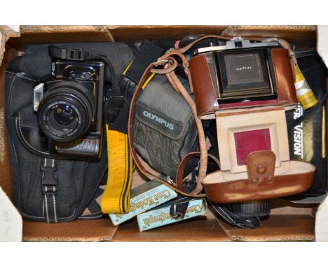 A Varied Collection of Cameras, Lenses and Other Items, including a Nikon F401s AF SLR camera with a Sigma 70-210mm f/4-5.6 z