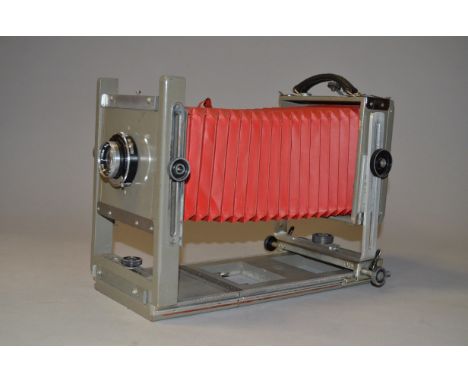 A B &amp; J View Camera, Burke &amp; James, for 4" x 5", red bellows, Mamiya-Sekor 105mm f/3.5 lens, Copal Press N0.0 shutter