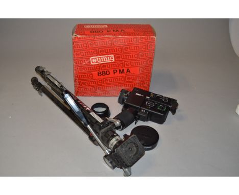 A Eumig 880 PMA Super 8 Cine Camera, untested, with a Eumig PM Aspheric wide angle converter lens, accessories, maker's box t