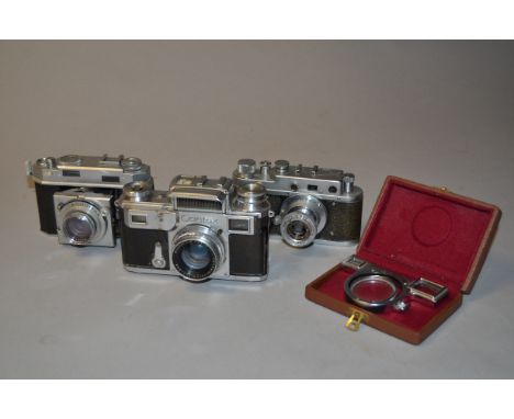 Three 35mm Rangefinder Cameras, a Zeiss Ikon Contax III, serial no E 35830, shutter stuck open, meter not working with a Sonn