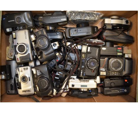 A Tray of Film and Digital Compact Cameras, including Canon, Minolta, Nikon, Olympus, Pansonic, Pentax, Ricoh, Rollei, Vivita