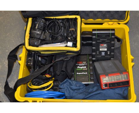 PAG Portable Lighting Equipment, including Paglite M 12V battery light and accessories, Mini HMI Power Arc Unit, Power Max Co